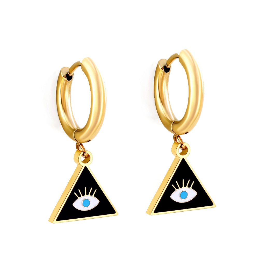 ASON Triangle Mixed Color Devil Eye Piercing Drop Earrings Gold Color Staianless Steel For Women Men Trendy Daily Jewelry asonjewelry